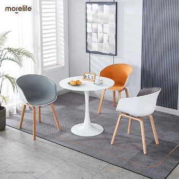 Современный минималистичный обеденный стул с деревянной ножкой Пластиковый Роскошный мягкий стул Эргономичный, туалетный стул Мебель для ресторана и кафе