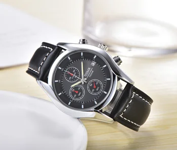 Кварцевые часы AAA Роскошный ремешок с гидроизоляцией, светящийся кожаный хронограф SK, дата, Нержавеющая сталь, 43 мм, мужские наручные часы