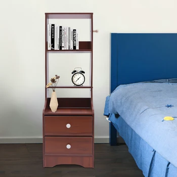 Прикроватный столик для спальни, комод для хранения, шкаф с 2 ящиками, 3 полки, экономия места