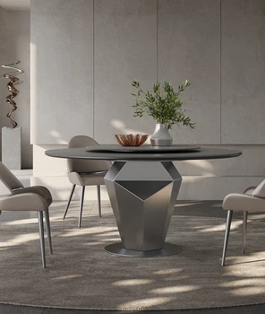 Итальянский обеденный стол в стиле рок-н-ролл, круглый обеденный стол с поворотным столом, современный, простой, высококлассный, легкий, роскошный бытовой круглый стол