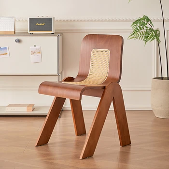 Обеденный стул из массива дерева и ротанга, дизайнерский стул со спинкой во французском стиле середины века, Кухонный Роскошный шезлонг, мебель для дома WKDC