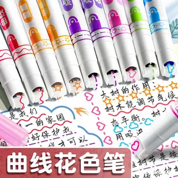 Изогнутая ручка, контурная ручка, для чтения от руки, специальный двухстрочный кружевной флуоресцентный маркер, роликовая печать, линейный рисунок