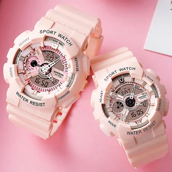 Sdotter Женские Мужские часы Sanda Лучший бренд класса Люкс Розовые Часы для влюбленных Quatz Светодиодные Цифровые спортивные наручные часы для женщин Мужчин Waterproof