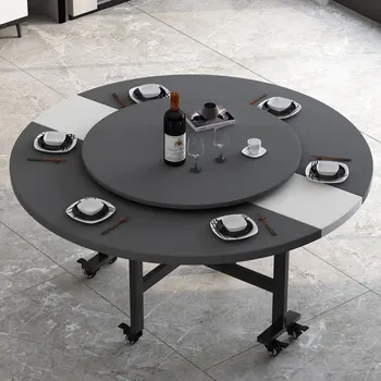 Складной Черный обеденный стол с круглым колесом, журнальные столики в прихожей, Офисная гостиная, Mesas De Jantar Мебель для дома