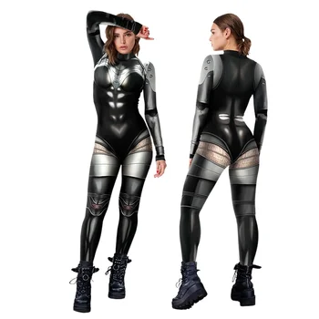 Комбинезон в стиле робот-панк, сексуальный женский облегающий комбинезон, костюмы для косплея, боди Зентай, одежда для вечеринки на Хэллоуин