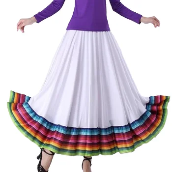 Женская юбка с эластичным поясом в цветную полоску, костюм для бальных танцев Фламенко, костюм для народных танцев