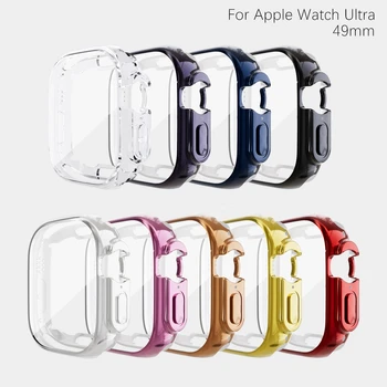 Полный чехол для часов Apple Watch Series Ultra 49-миллиметровый силиконовый прозрачный чехол с гальваническим покрытием, защитная пленка для экрана iWatch Accessories