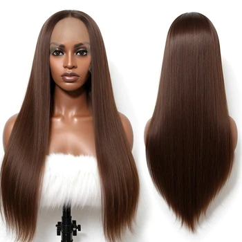 Модный Темный Шоколадный Шелковистый Прямой парик 13х4 с Необнаруживаемым кружевом спереди, 100% Парик из человеческих волос спереди для женщин