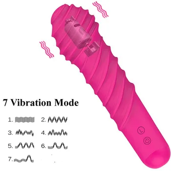 Новая силиконовая резьба, 7 режимов вибрации, Подзарядка от USB, массажный стержень для точки G, секс-игрушки для взрослых, Стимулятор клитора для женской мастурбации
