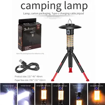 Аварийная лампа 3 в 1, Наружный светодиодный фонарик, USB Перезаряжаемый Портативный фонарь для кемпинга, Подвесные лампы для палатки для рыбалки, Хики