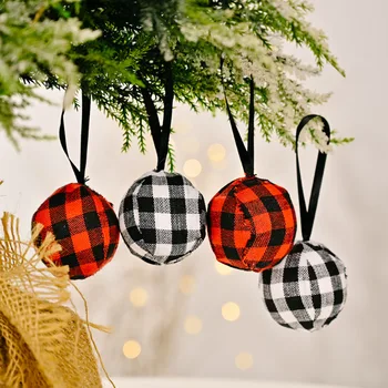 4ШТ Рождественских клетчатых шариковых украшений, 5 см Шар из красной клетчатой ткани, Рождественская елка, Подвесные шариковые украшения, Рождественские украшения