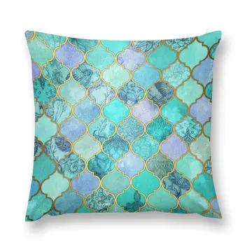 Декоративная подушка с рисунком из марокканской плитки Cool Jade & Icy Mint, декоративная диванная подушка, роскошный чехол для подушки