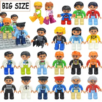 Строительные блоки большого размера, семейные фигурки, куклы, Рабочие, Доктор, полиция, Фермер, Совместимые Большие кирпичи, Развивающие игрушки для детей