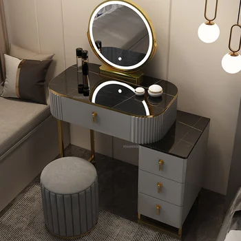 Скандинавский деревянный туалетный столик для спальни, набор мебели, Легкий роскошный Простой туалетный столик со светлым зеркалом, современный столик для макияжа ins