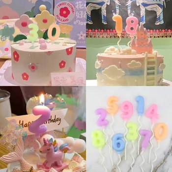 Новая цифровая разноцветная свеча; Свеча для торта на день рождения; свеча с номером 0-9; Креативная детская романтическая вечеринка; Милая маленькая свеча