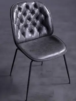 Американский Однолегкий Роскошный Обеденный стул С простой современной спинкой, кожаный Ретро-черный Стул для кафе, Дизайнерский Повседневный стул