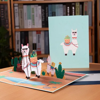 1шт 3D мультяшная открытка из альпаки Поздравительные открытки на День рождения для детей ручной работы из бумаги