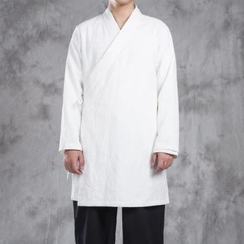 2023 Улучшенная рубашка Hanfu в китайском стиле Мужской молодежный костюм эпохи Тан Льняная куртка в стиле ретро Длинный кардиган Халат