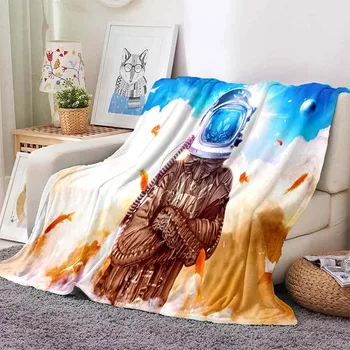 3D-арт Одеяло с принтом Астронавта, Звездное небо, Луна, Мультяшная картина, Модная простыня, Тонкое одеяло для сна, детский семейный подарок