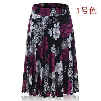 Осенняя юбка средней длины для женщин среднего возраста, одежда для мам, плиссированная юбка с эластичным поясом, женская юбка в горошек с цветочным рисунком