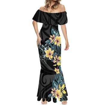 Гавайи Полинезия, вечернее платье с открытыми плечами, Летнее элегантное женское платье без бретелек с принтом гибискуса.