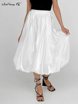 Mnealways18 Тюлевые Элегантные белые юбки трапециевидной формы Для вечеринок, женские струящиеся длинные юбки с высокой талией, вечерние 2023, женские эластичные юбки