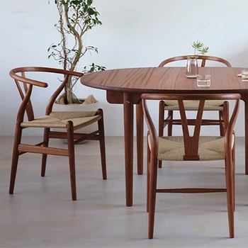 Обеденные стулья из массива дерева в скандинавском стиле, Простая мебель для столовой, обеденный стул со спинкой и подлокотником, Дизайнерские стулья для отдыха в спальне