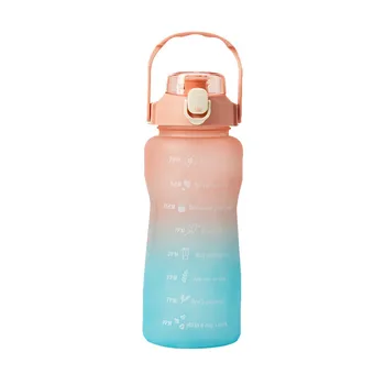 Бутылка для воды 2 литра С наклейками большой емкости Бутылка для питья Спорт на открытом воздухе Герметичный матовый стакан с отметкой времени Посуда для напитков