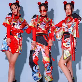 2021 Джазовый танцевальный костюм для женщин, наряды DJ Gogo, одежда в китайском стиле в стиле хип-хоп, праздничная одежда для вечеринок, сценический костюм певицы BL5540