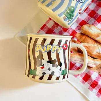 Мультяшная чашка, Полосатая кружка для щенка, Милые детские Ретро-керамические кружки большой емкости, Кофейные чашки с молоком для завтрака, Подарочная посуда