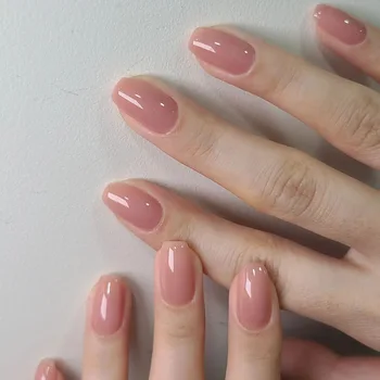 24шт Короткие однотонные накладные ногти Французский светло-розовый дизайн накладных ногтей Полное покрытие Водонепроницаемый искусственный пресс на ногте