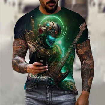 Мужская футболка с гитарой Для мужчин, одежда для гитаристов, футболки с 3D принтом, Летние топы, модная футболка в стиле хип-хоп оверсайз