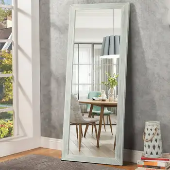 Зеркало в полный рост из массива дерева со стоячим держателем, напольное зеркало, прямоугольное настенное зеркало, подвесное, белое