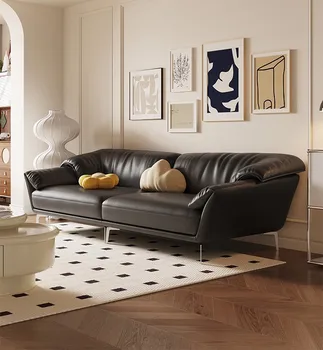 Французский кожаный диван в стиле ретро, домашняя гостиная, большой и маленький гарнитур, прямой диван, дизайнерская мебель
