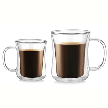 Прозрачная стеклянная кофейная чашка с двойными стенками, Термостойкие Стеклянные кружки для чая с молоком и ручкой, чашка для сока для завтрака, Кружка для пива, коктейля