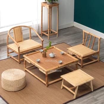 Чайный столик в японском стиле, домашний столик-татами, Маленький журнальный столик, Балконный эркер, низкие квадратные столики из бамбука и ротанга для дома Z