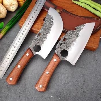 Острый универсальный нож Шеф-повара, тесак для разделки мяса, для кемпинга, охоты, кухонные ножи ручной ковки Longquan, Инструменты для приготовления пищи с деревянной ручкой