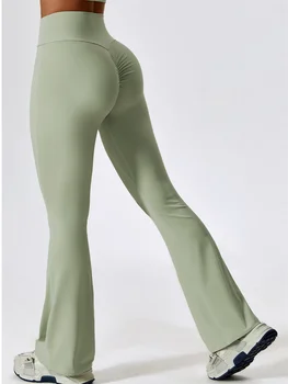 Бесшовные обнаженные леггинсы для йоги с широкими штанинами, женские спортивные штаны для йоги с эффектом пуш-ап, верхняя одежда, дышащие брюки для фитнеса и бега, 2023