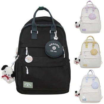 Женский рюкзак для ноутбука, нейлоновые сумки для школьных книг, большая емкость, простой модный портативный с кошельком для монет, сумка для девочек-подростков