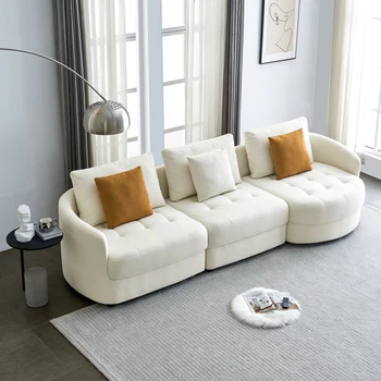 113-дюймовый тканевый диван Teddy, современный L-образный диван середины века с поддерживающей подушкой для гостиной, квартиры и офиса, бежевый