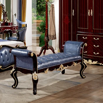 Мебель для спальни в европейском стиле вилла из массива дерева, табурет у кровати из натуральной кожи