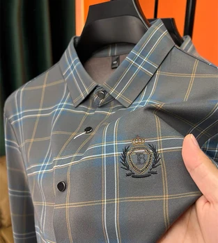 Высококачественная шерстяная рубашка с длинными рукавами мужская 2023 осенняя новинка роскошного бренда с вышивкой, трендовая повседневная клетчатая рубашка для мужской одежды