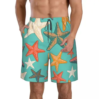 Летние мужские шорты с 3D-принтом в виде морской звезды, пляжные гавайские домашние шорты на шнурках для отдыха