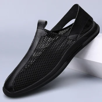 Летняя мужская обувь, кроссовки, модная повседневная обувь из сетчатого материала, дышащие мокасины для вождения, удобная мужская обувь, уличная обувь для мужчин