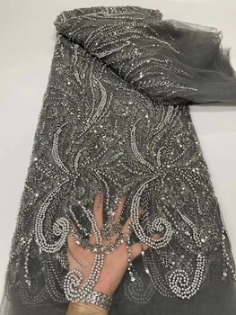 2023 Высококачественная Африканская Нигерийская Тюлевая Кружевная ткань С вышивкой пайетками Элегантное Французское Гипюровое свадебное платье, расшитое бисером, 5 ярдов