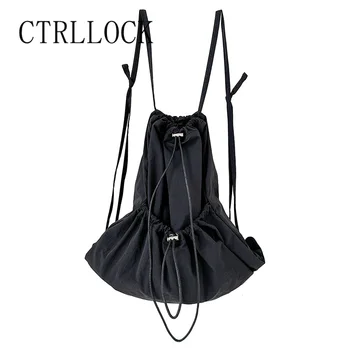 CTRLLOCK Большая вместительная однотонная дорожная сумка с рюшами на шнурке, женский повседневный школьный рюкзак