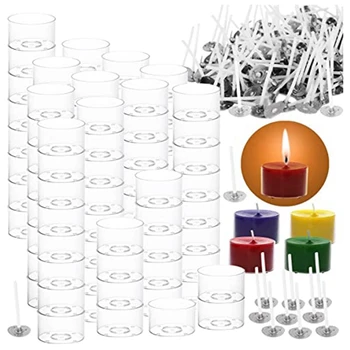 100 Шт чашек для чайных свечей-Пластиковый прозрачный набор для изготовления свечей - 100 шт Формочек для восковых баночек для свечей