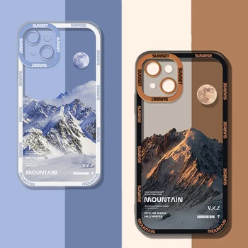 INS Sunset Moon Snow Mountain Чехол для телефона iPhone 14 13 12 11 Pro Max XS Max XR X 11 Защита камеры Мягкий чехол для iPhone