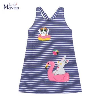 Детское платье Little Maven для маленьких девочек, детские платья принцессы с героями мультфильмов, хлопковые платья 2023, Летние платья 2-7 лет