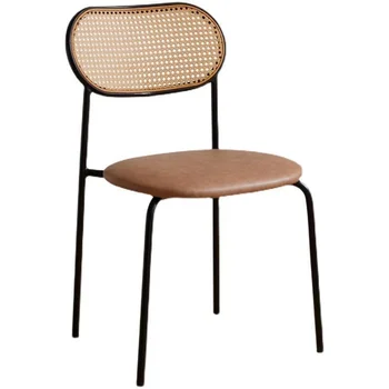 Обеденный стул из скандинавского ротанга, Семейное железное кресло для отдыха со спинкой, ретро-стулья для гостиной знаменитостей из Интернета